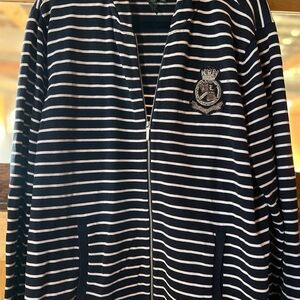 Lauren Ralph Lauren Navy and Pink Striped Zipper Hoodie Jacket